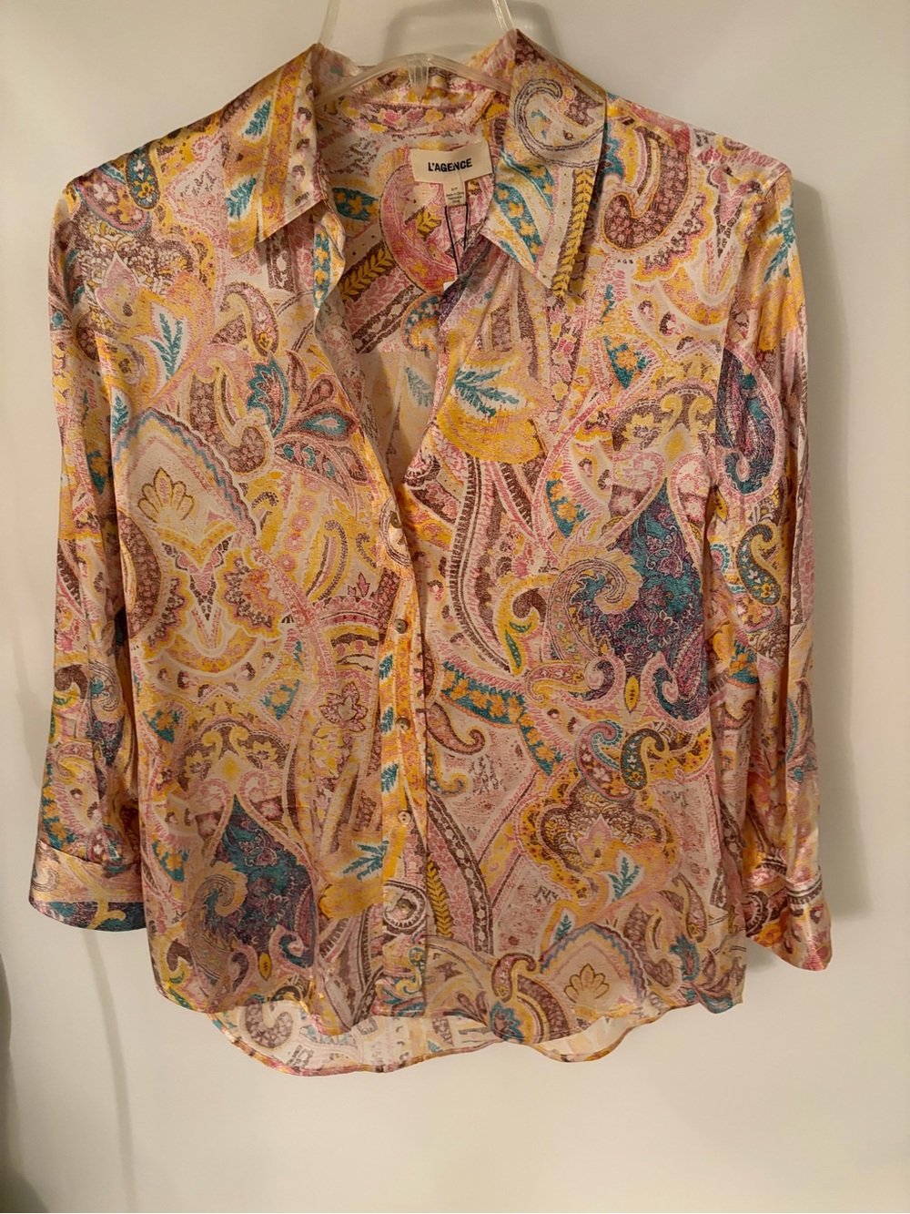 L'AGENCE Dani Multicolor Western Paisley Button-Up Shirt 3/4 Sleeve NWT $380